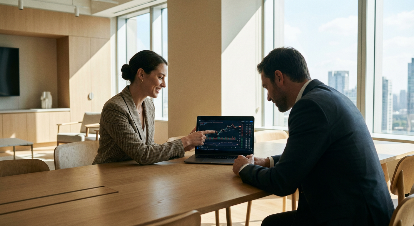 Deux professionnels analysant des données commerciales sur un écran